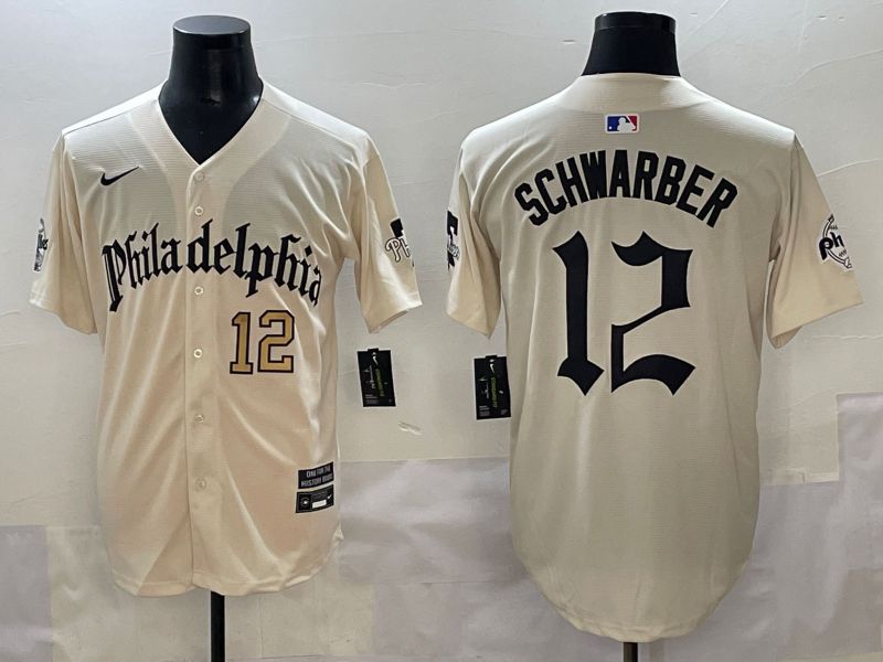 Men 2025 Philadelphia Phillies #12 Schwarber Cream Five generations Joint Name Nike MLB Jersey style 3->philadelphia phillies->MLB Jersey